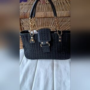 Boss Hugo Boss Elegant Black Leather And Woven Tweed Handbag